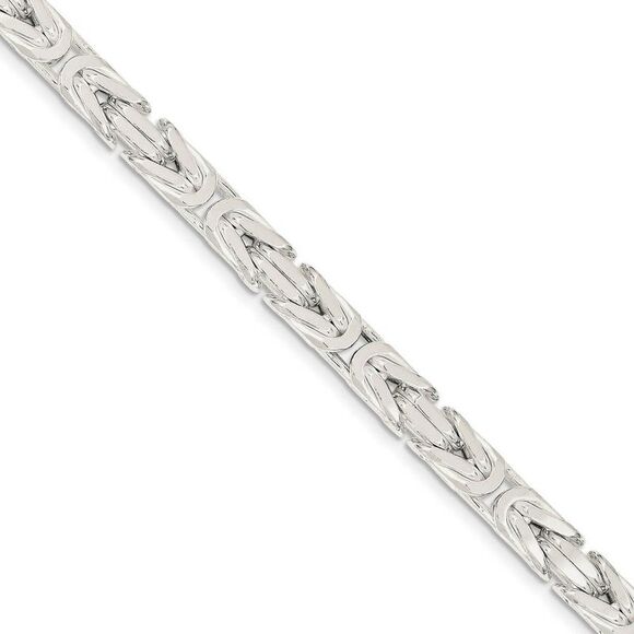 Mens 7.5mm Sterling Silver Square Solid Byzantine Chain Bracelet 9in